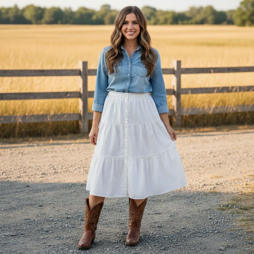 1477 - Time and Place 100% Cotton Button Down Skirt - Large